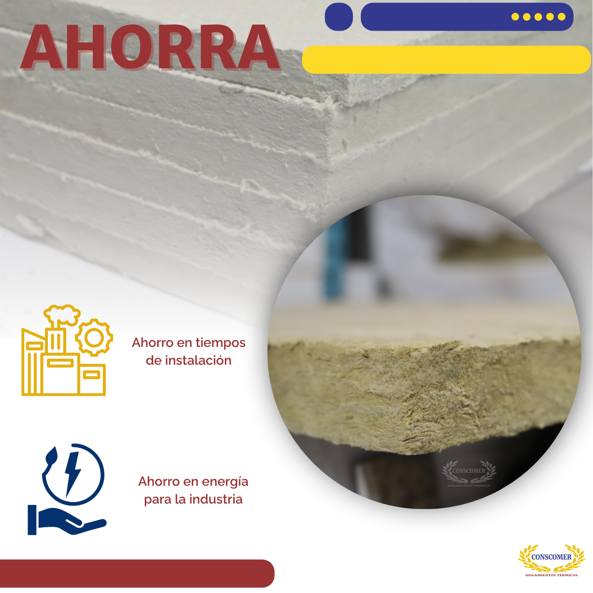 Placa de Lana Mineral 3 en 8lbs de densidad (4 pz x paquete) conscomer