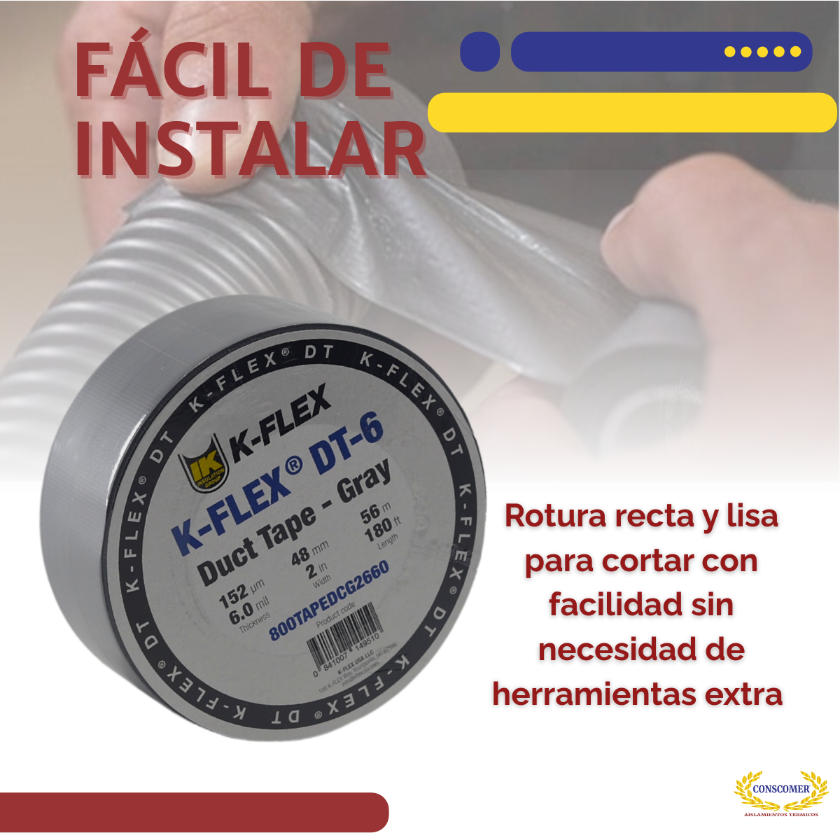 Cinta Para Ducto K-Flex DT-6 56 metros Duc Tape Adhesivo Alta Resistencia Gris Conscomer