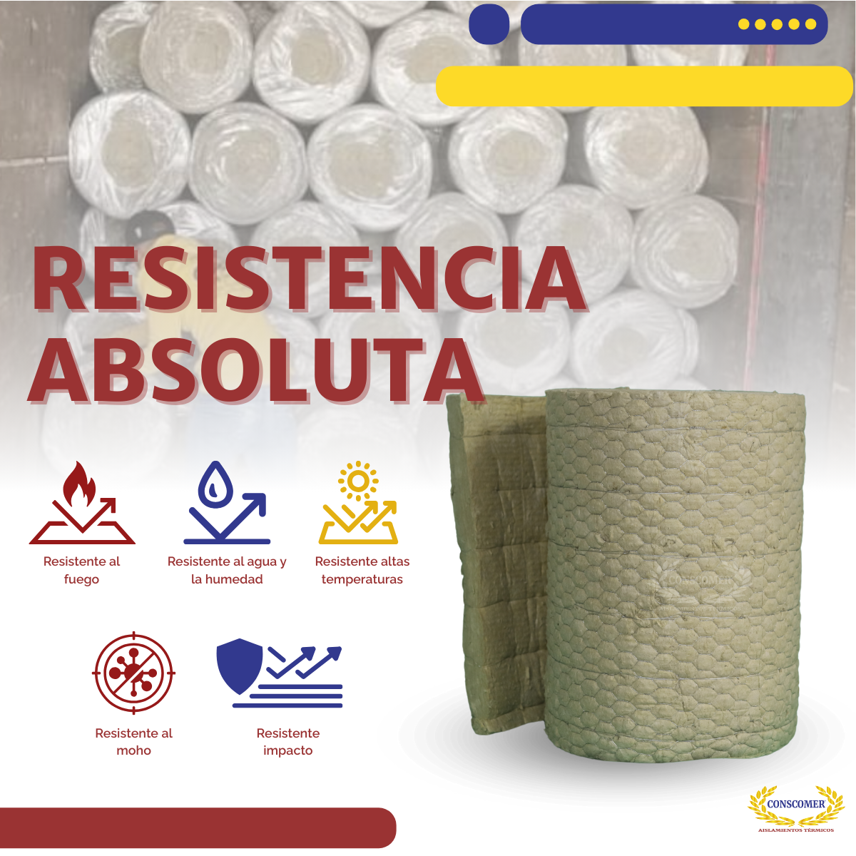 Colcha de 3" lana de roca pespunteadas de 3m en 9lbs conscomer