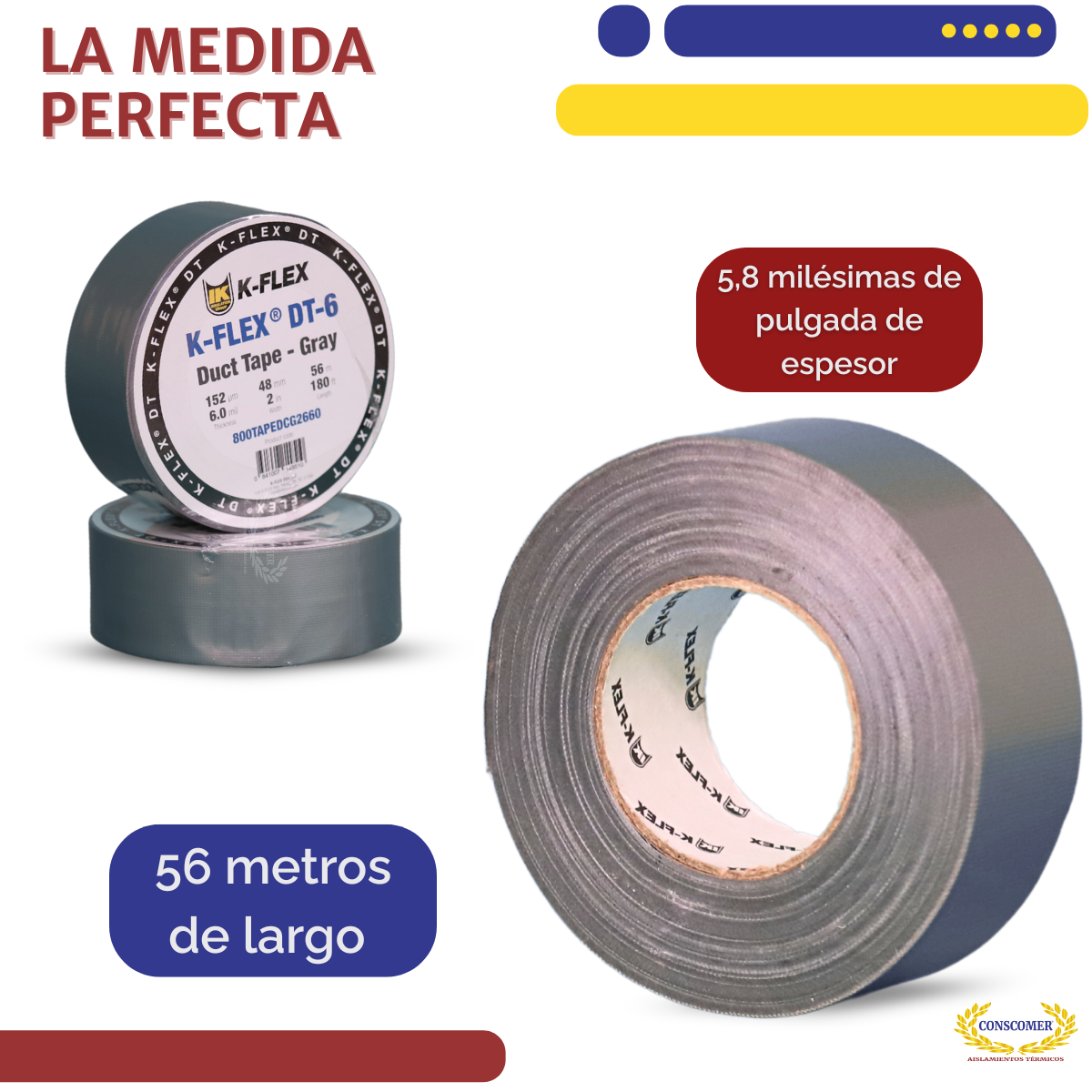 Cinta Para Ducto K-Flex DT-6 56 metros Duc Tape Adhesivo Alta Resistencia Gris Conscomer