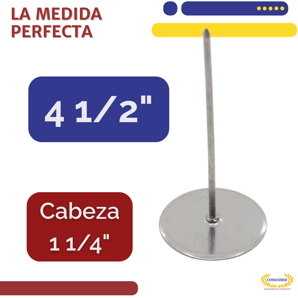 Clavo liso de acero inox. 304 de 4 1/2" de largo. conscomer