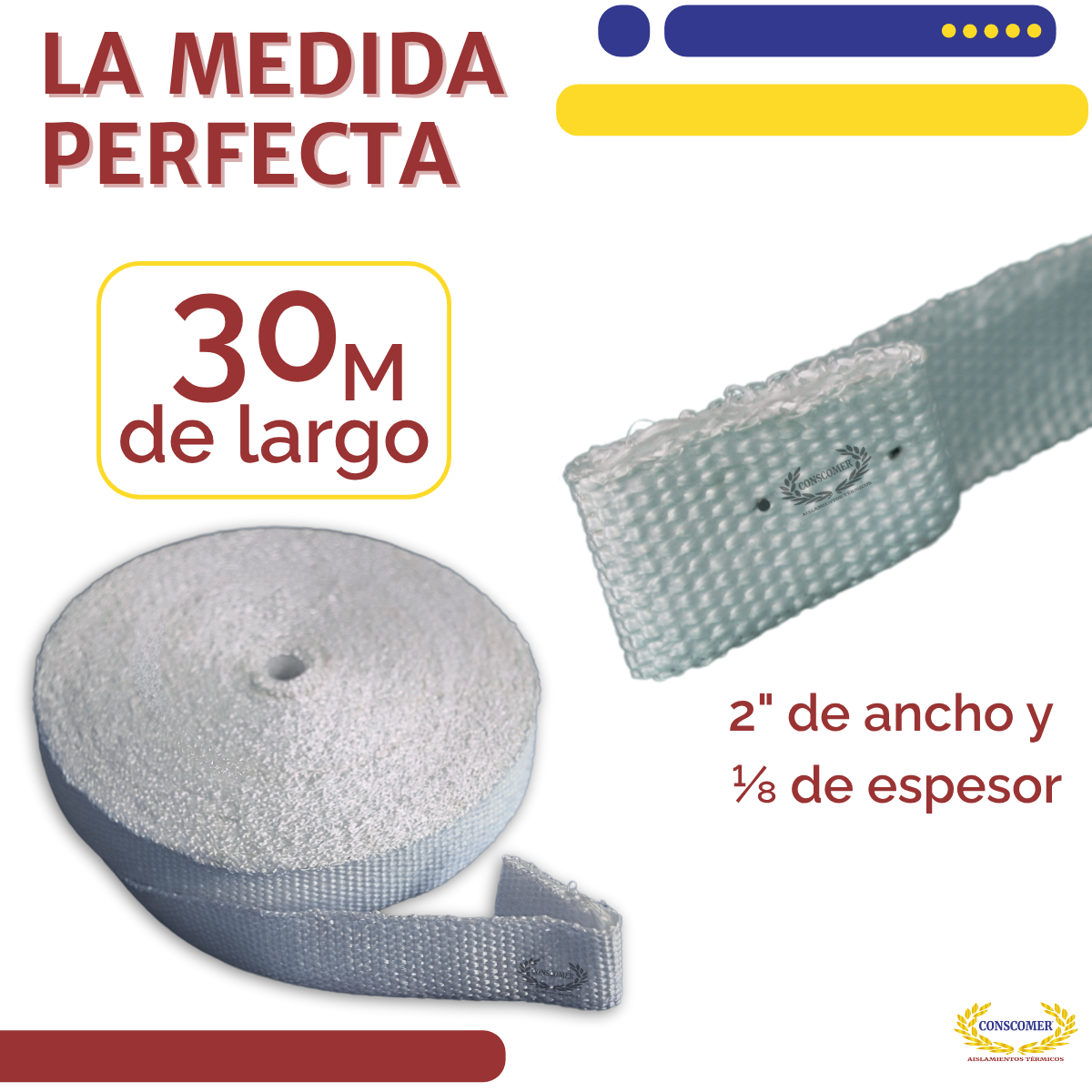 Cinta de tela de fibra de vidrio de 2pulg. X 30 M1 rollo conscomer