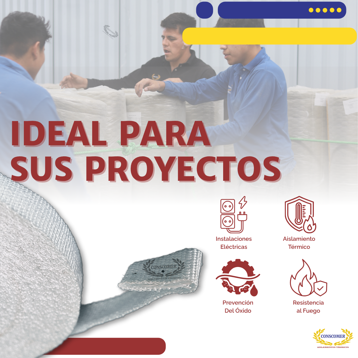 Cinta de tela de fibra de vidrio de 2pulg. X 30 M1 rollo conscomer