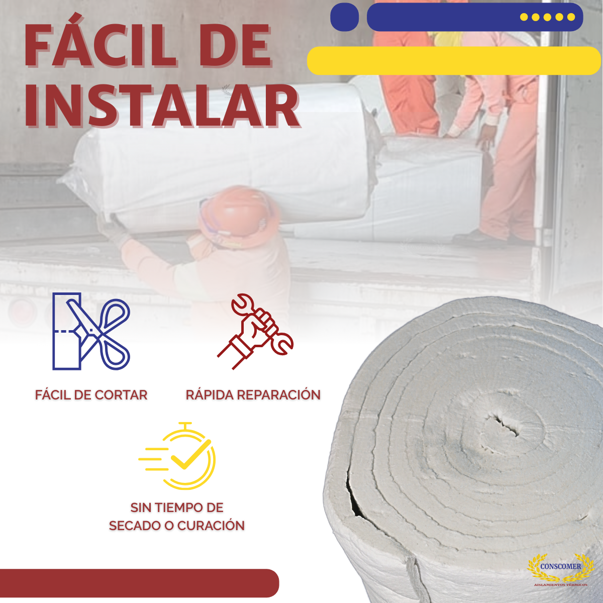 Fibra ceramica de 2" pulg.8lbs hasta 1430°C conscomer