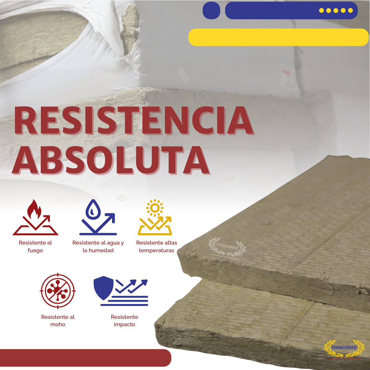 Placa de Lana Mineral 3 en 8lbs de densidad (4 pz x paquete) conscomer