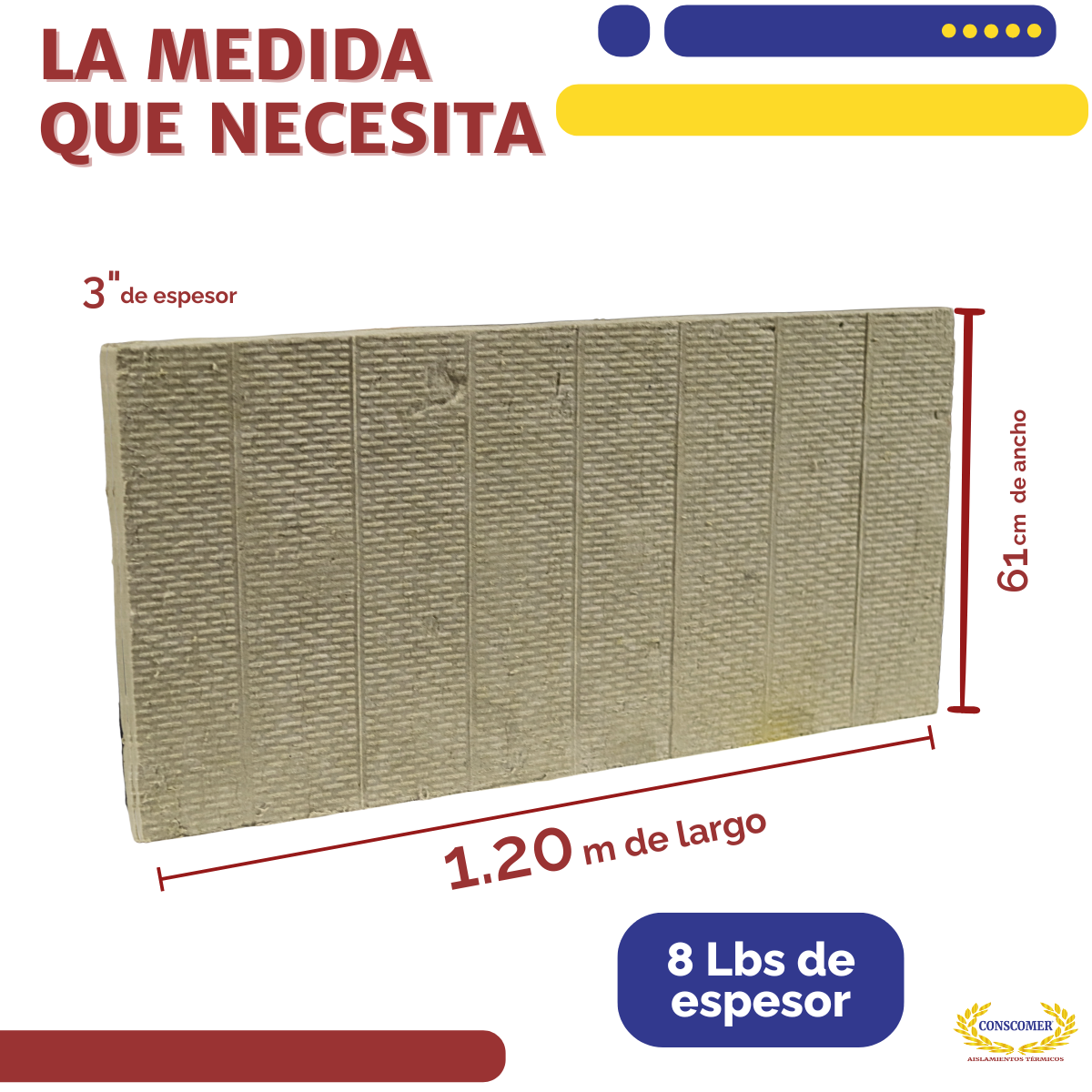 Placa de Lana Mineral 3 en 6lbs de densidad (4 pz x paquete) conscomer