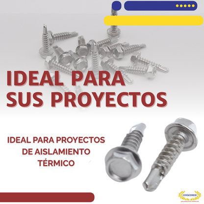 PIJA CABEZA HEXAGONAL RANURADA PUNTA AB ACERO INOX.304 DE   8x3/4 conscomer