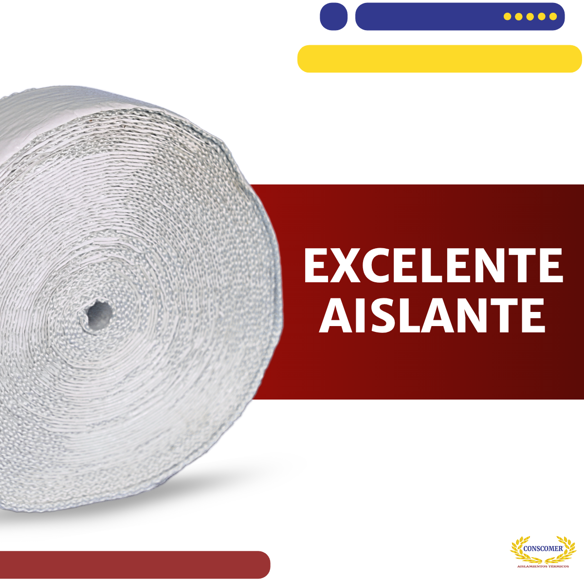 Cinta de fibra de vidrio, tejido liso, de 4pulg.  X 30 M, 1/8 de espesor con cinta adhesiva conscomer