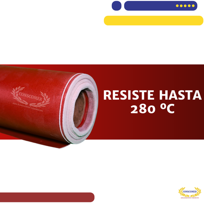 Tela siliconeada 1.52mts X 45 mts terminado ROJO para alta temperatura conscomer