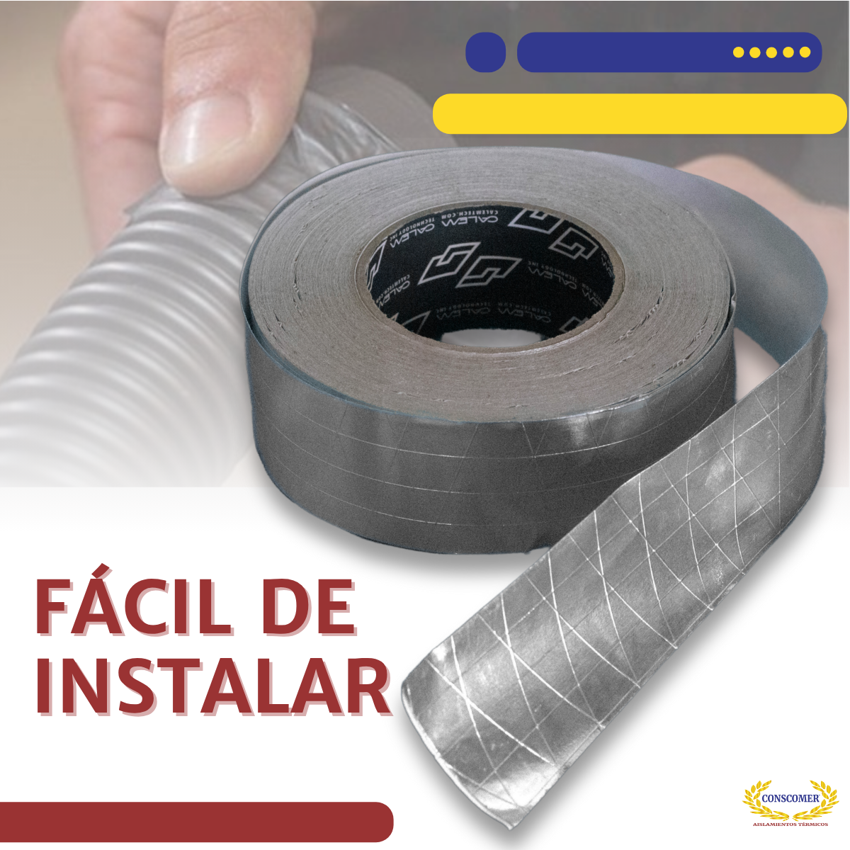 Cinta de Aluminio Reforzada Adhesivo Aislante Ducto 45 m Conscomer