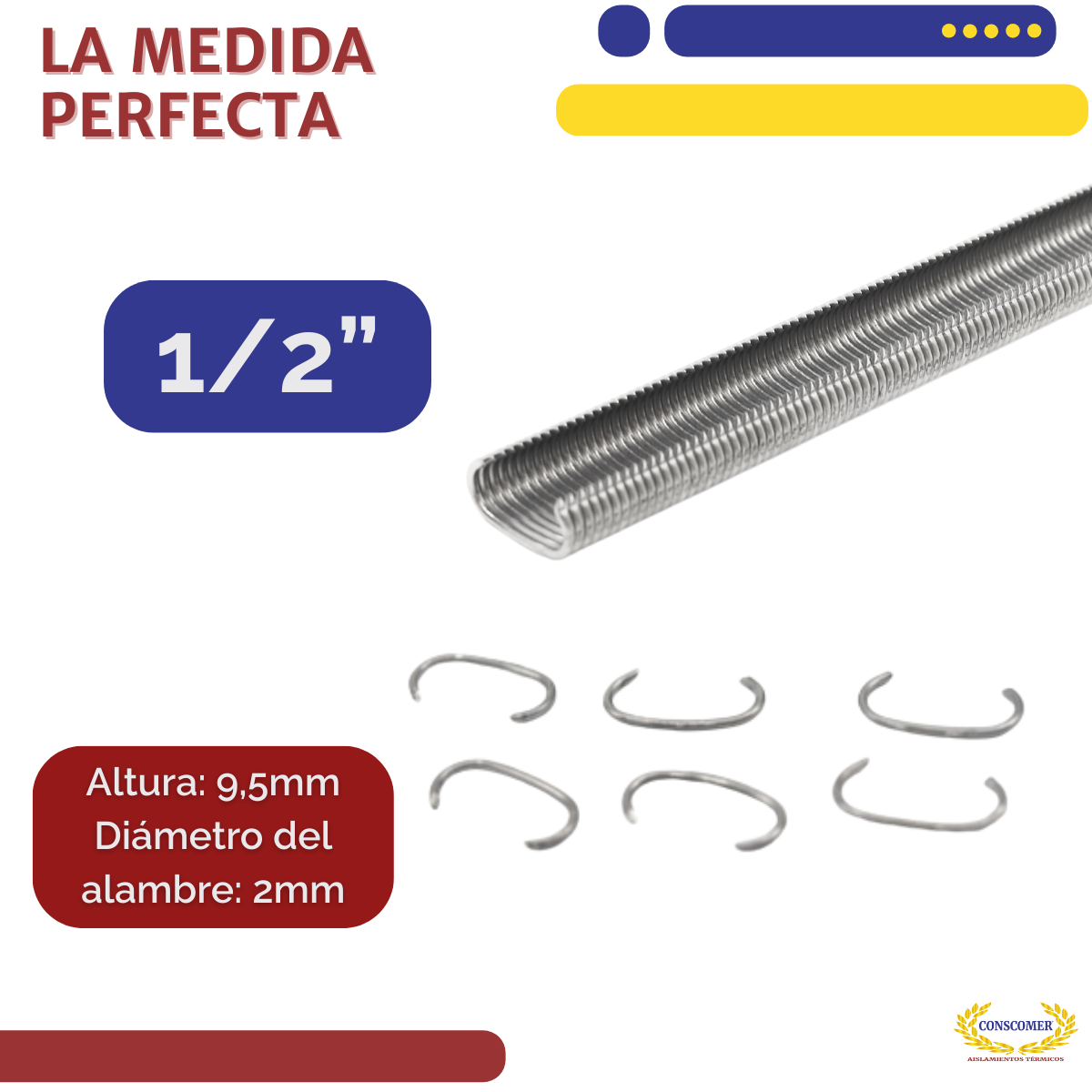 Grapas anillada en C de acero inoxidable 1/2 pulg. (10,000 pzas x caja) conscomer