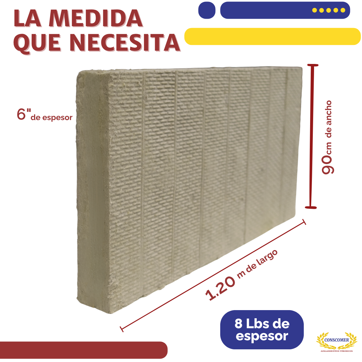 Placa de Lana Mineral 6" en 8lbs de densidad conscomer