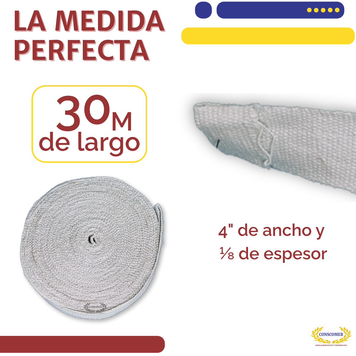 Cinta de fibra cerámica, de  4pulg. x 1/8" x 30m conscomer