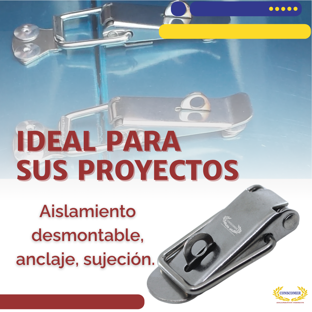 3 piezas broche de acero inox. 304 de 44mm de largo. Conscomer