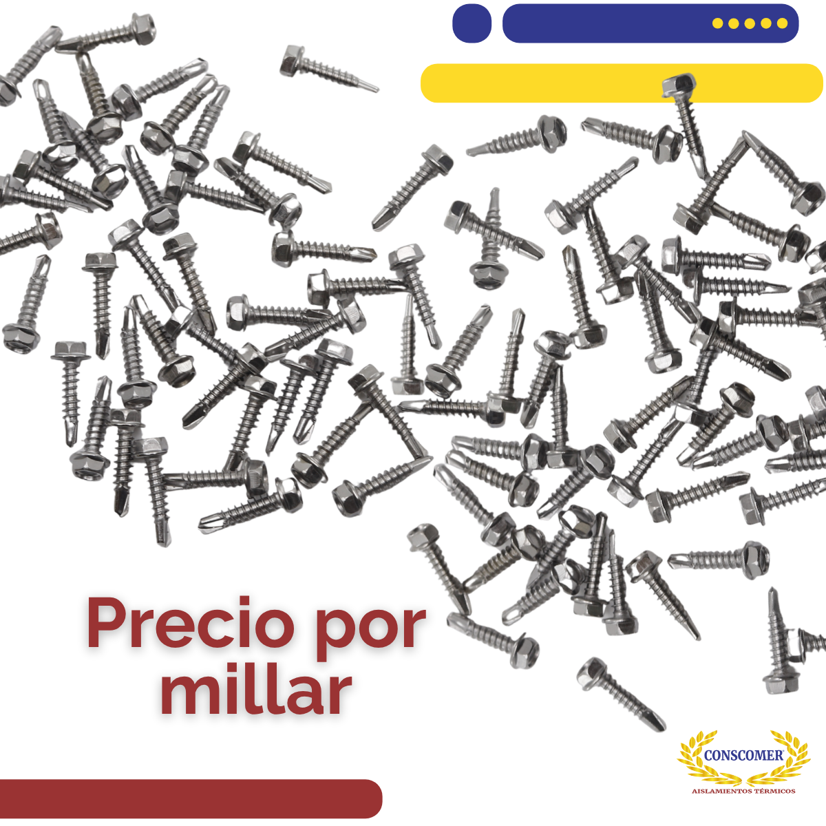 PIJA CABEZA HEXAGONAL RANURADA PUNTA AB ACERO INOX.304 DE   8x3/4 conscomer