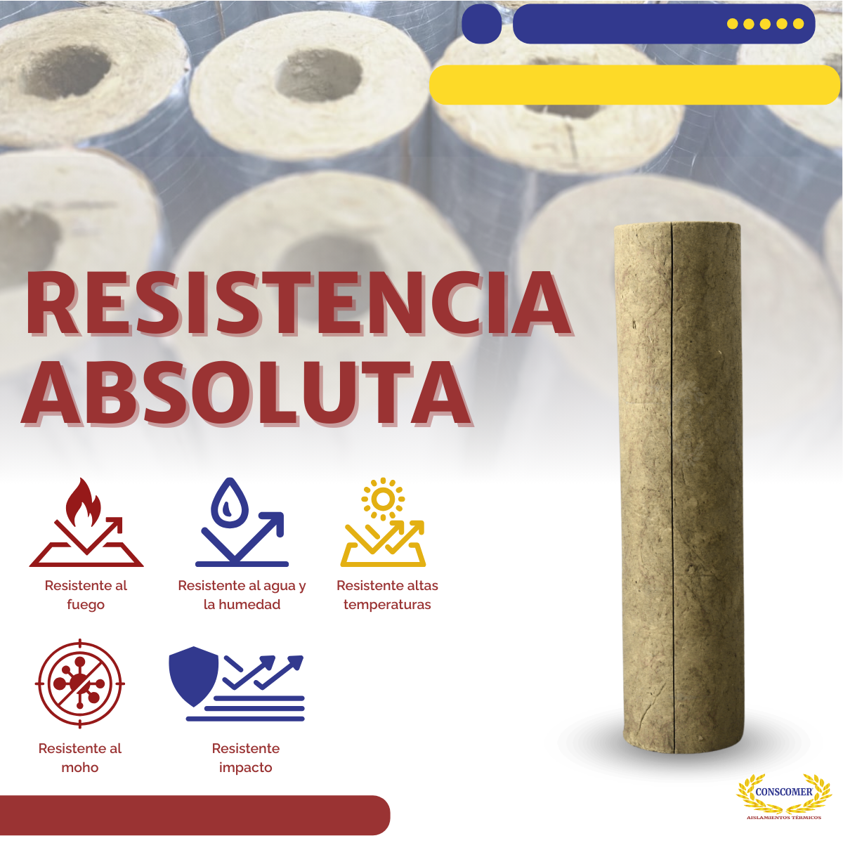 3 1/2 x 1  Preformado de lana mineral, 1 mt de largo conscomer