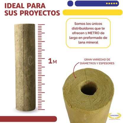 Preformado de lana mineral 1 1/2 x 4 - 1 mt de largo conscomer
