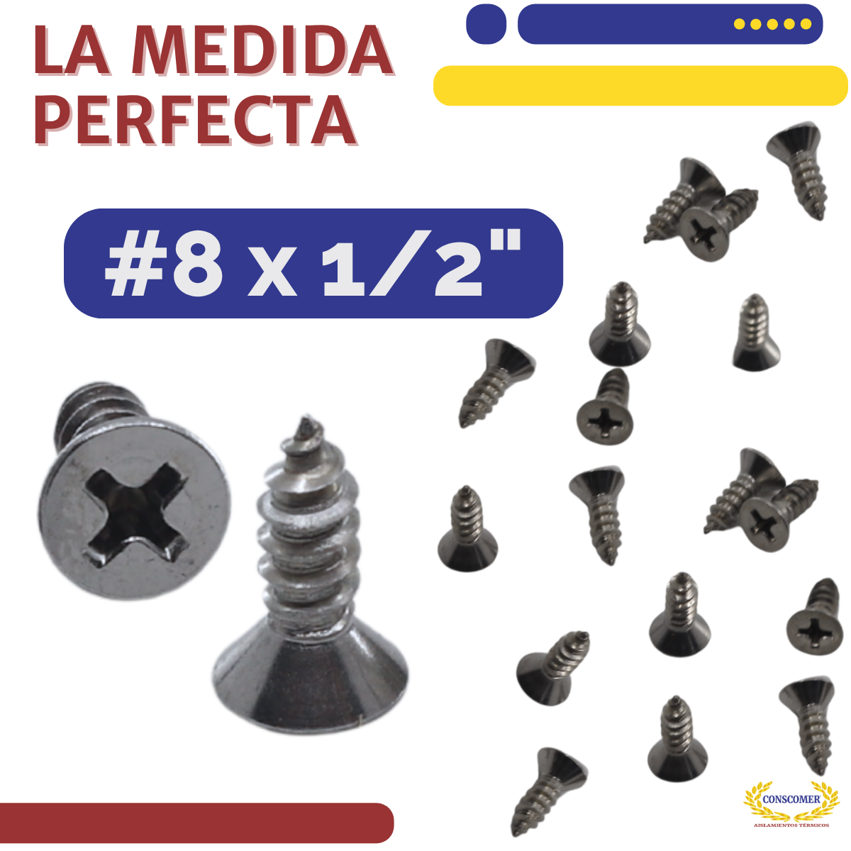 Pija de acero inox. de #8 x 1/2" plana Conscomer