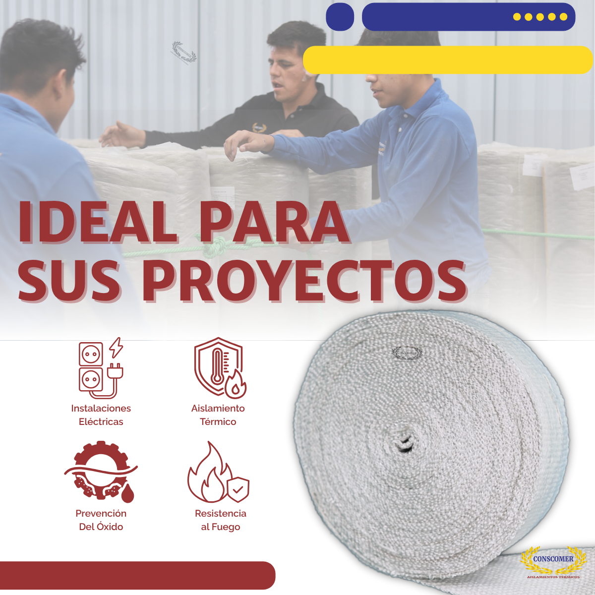 Cinta de fibra cerámica, de  4pulg. x 1/8" x 30m conscomer