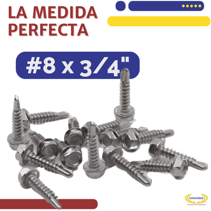 PIJA CABEZA HEXAGONAL RANURADA PUNTA AB ACERO INOX.304 DE   8x3/4 conscomer