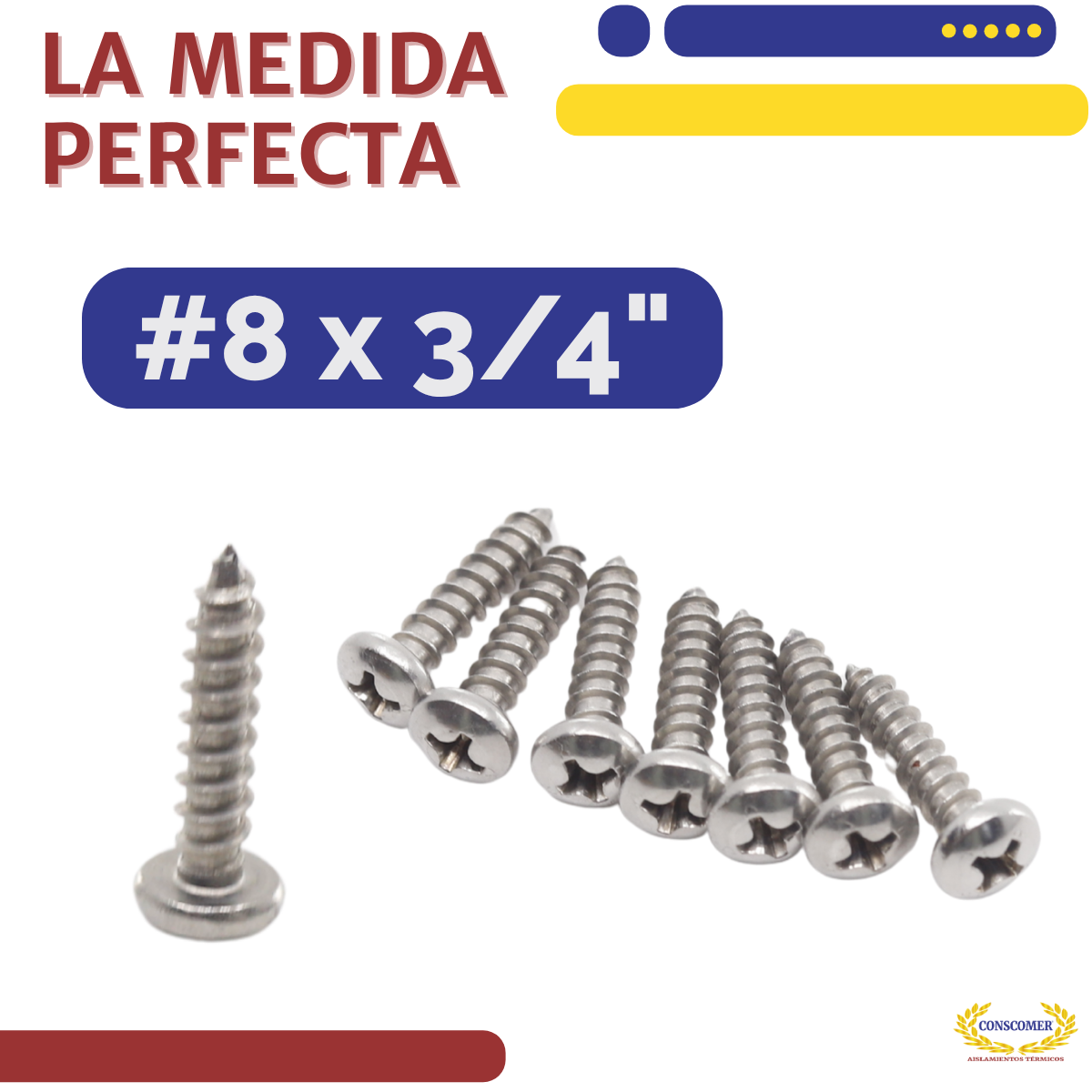 Pija de acero inox. de #8 x 3/4 conscomer