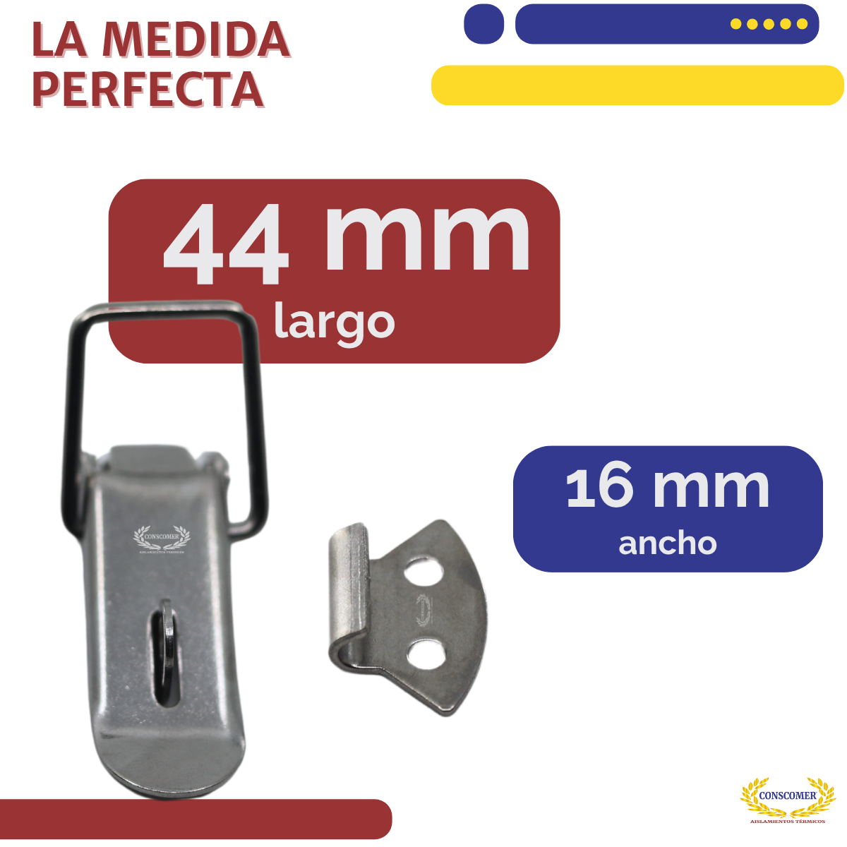 3 piezas broche de acero inox. 304 de 44mm de largo. Conscomer