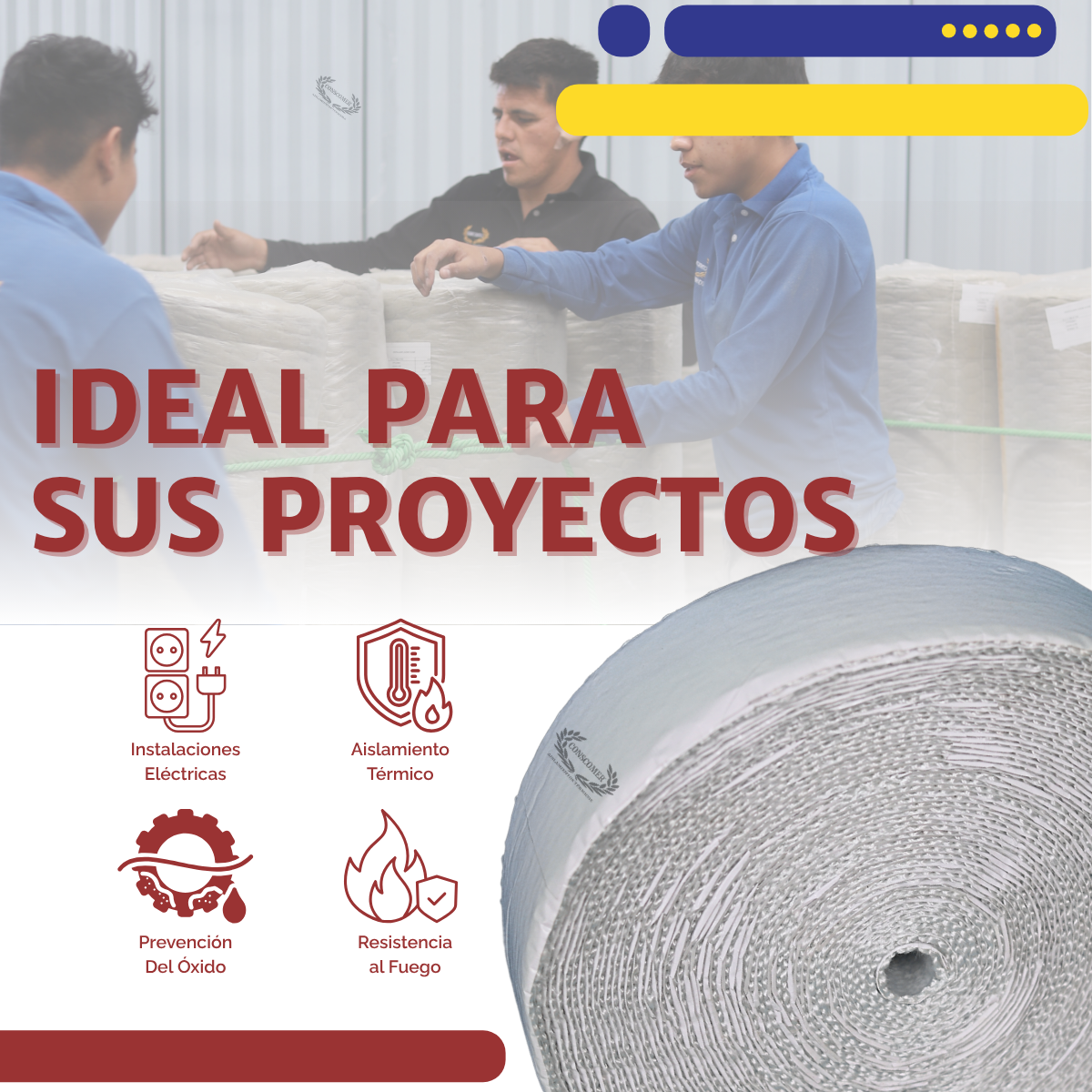 Cinta de fibra de vidrio, tejido liso, de 4pulg.  X 30 M, 1/8 de espesor con cinta adhesiva conscomer