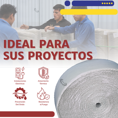 Cinta de fibra de vidrio, tejido liso, de 4pulg.  X 30 M, 1/8 de espesor con cinta adhesiva conscomer