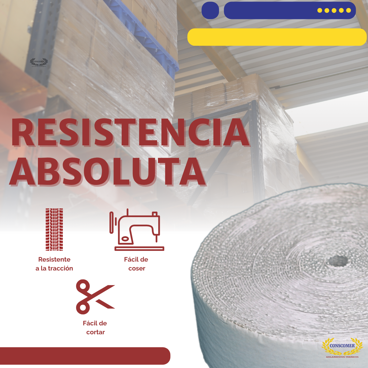 Cinta de tela de fibra de vidrio, tejido liso, de  4pulg.  X 30 M, con Adhesivo conscomer