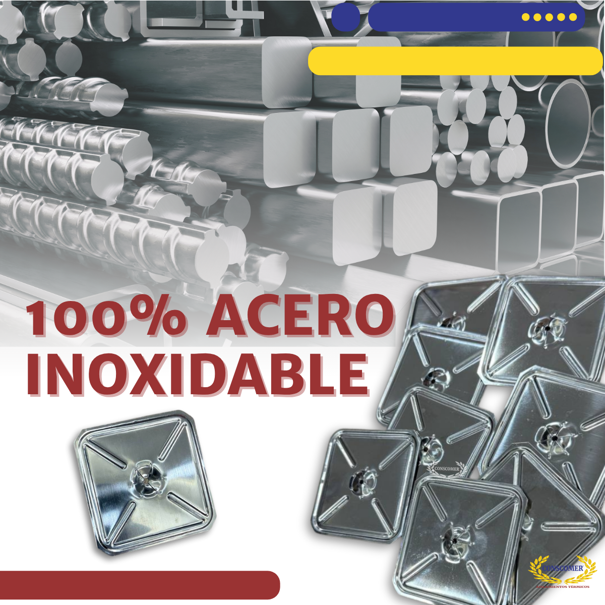 Arandela cuadrada de acero inoxidable de 2 1/2" conscomer