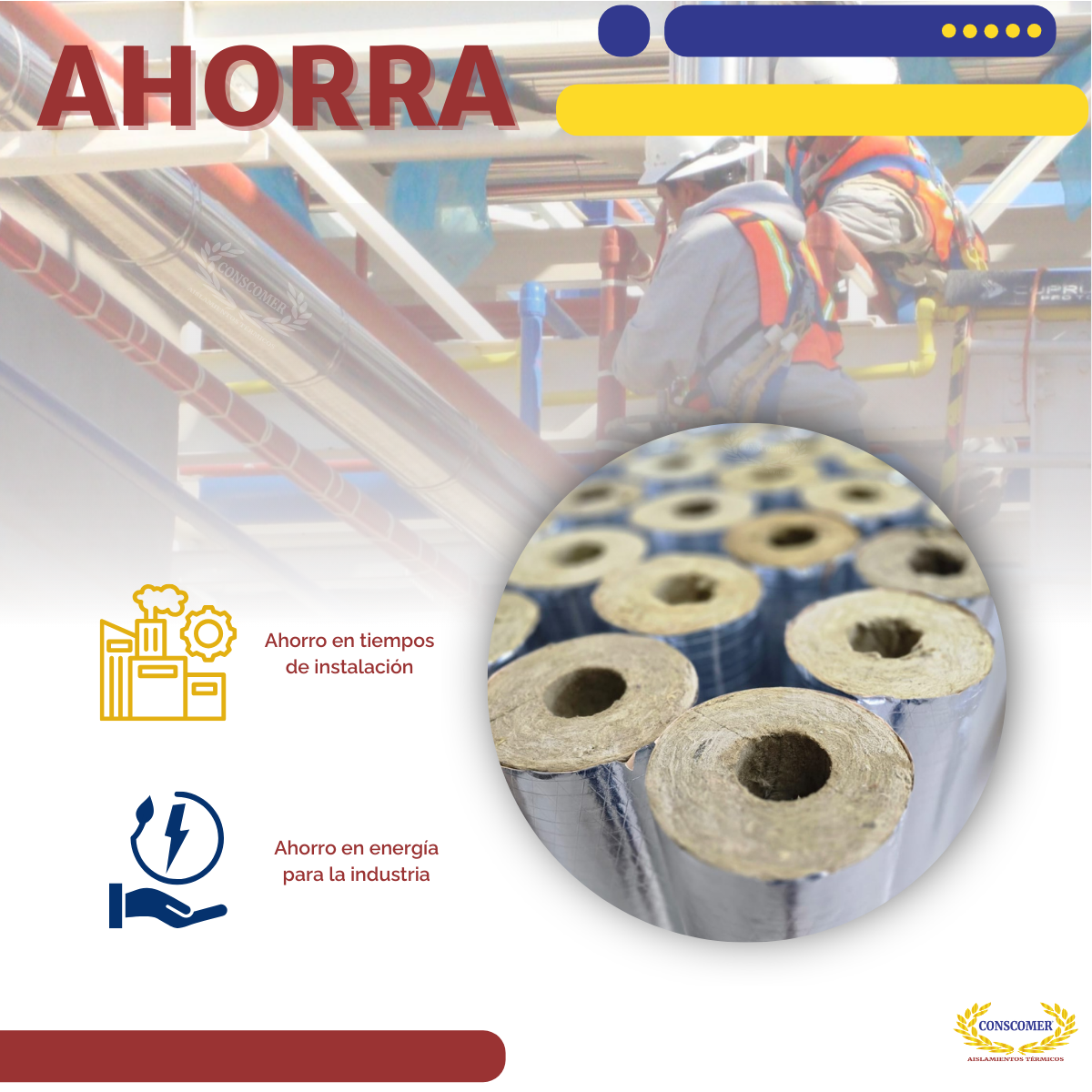 3 1/2 x 1  Preformado de lana mineral, 1 mt de largo conscomer