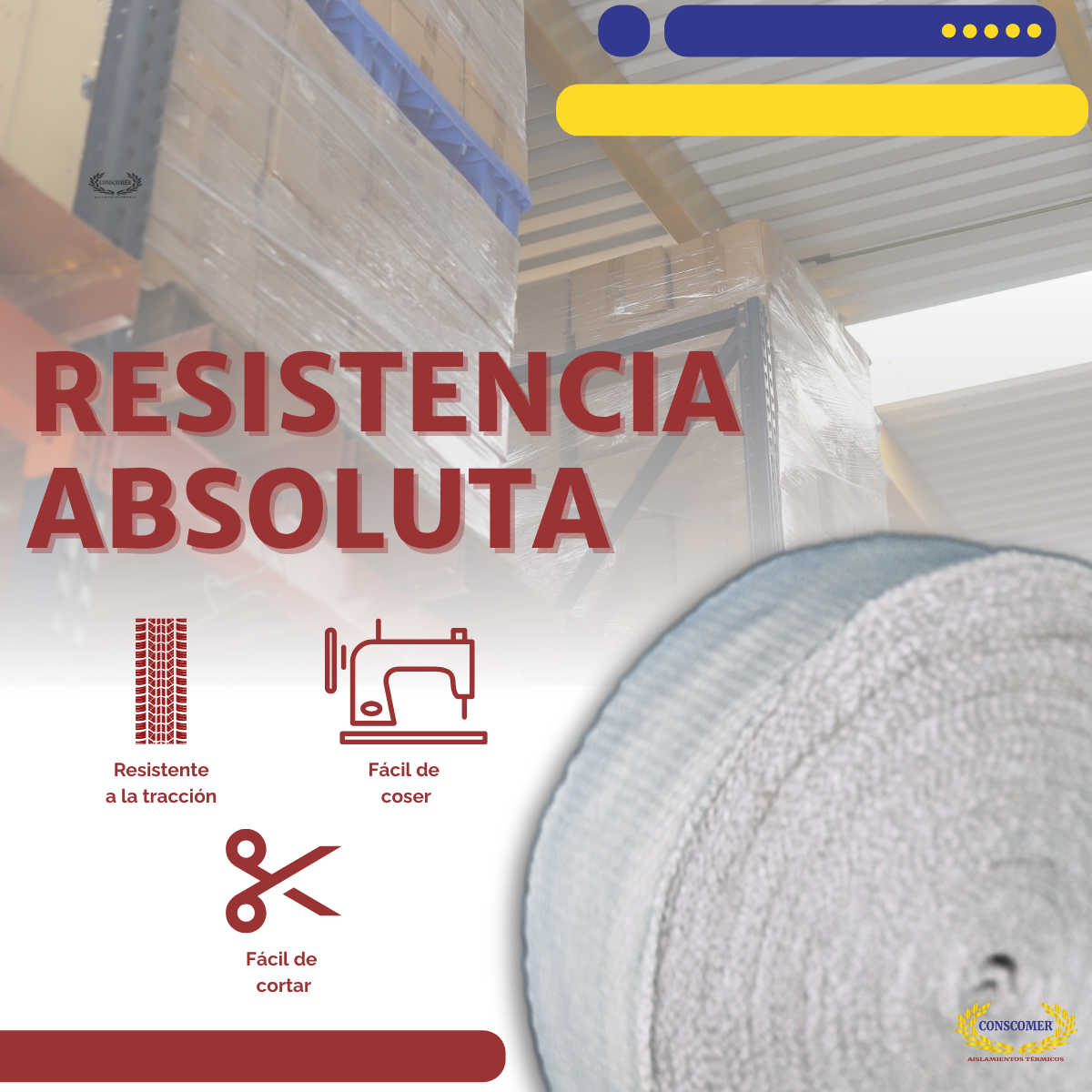 Cinta de fibra cerámica, de  4pulg. x 1/8" x 30m conscomer