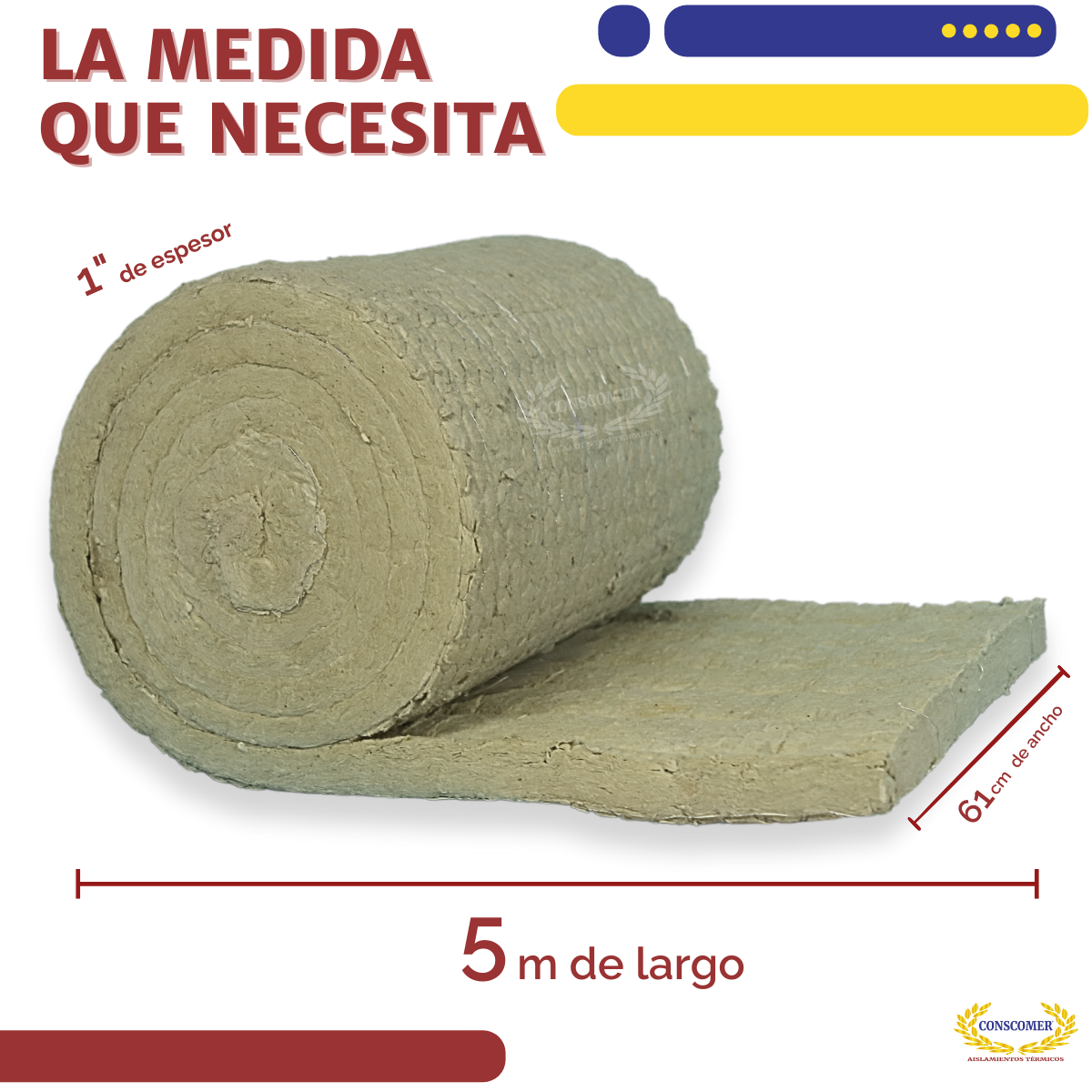 Colcha de lana mineral 1" 61cm X 5mts 9lbs conscomer
