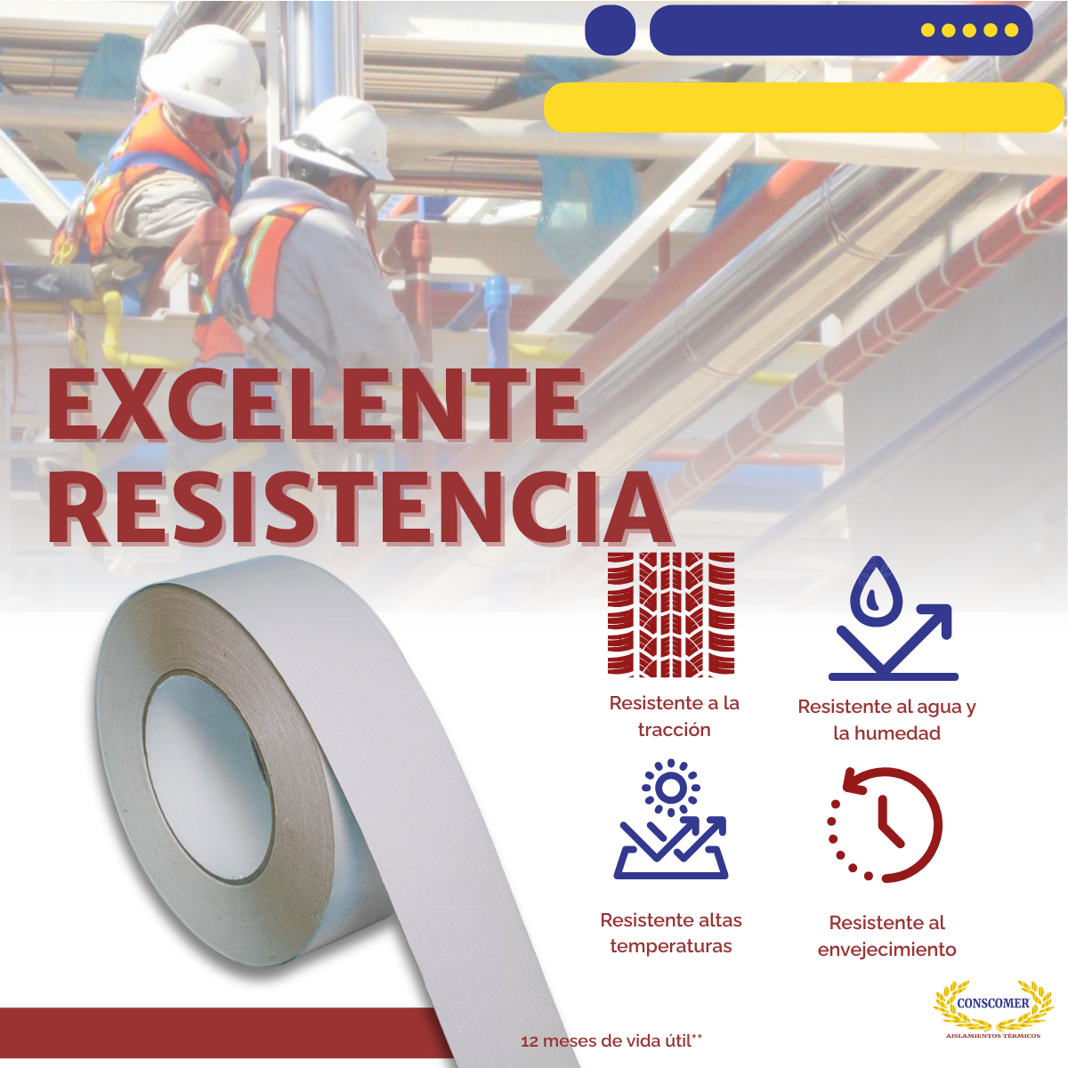 Cinta Adhesiva Blanca Asj Reforzada Aislante Ducto 45m 3pulg Blanco Conscomer