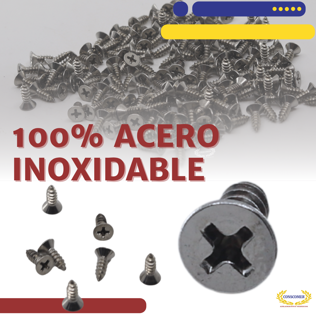 Pija de acero inox. de #8 x 1/2" plana Conscomer
