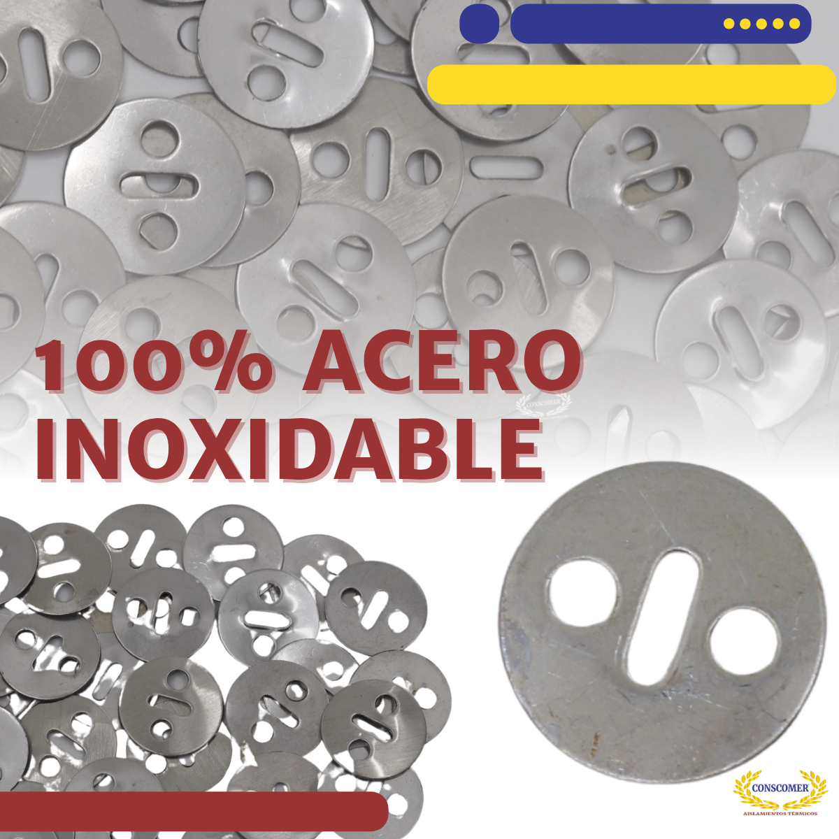 ARANDELA DE ACERO INOXIDABLE DE TRES ORIFICIO Conscomer