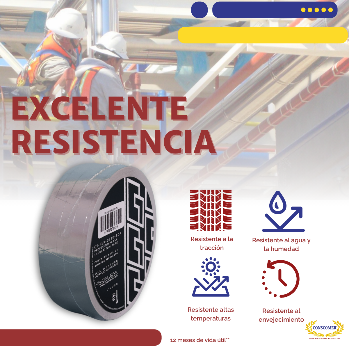Cinta de Aluminio Reforzada Adhesivo Aislante Ducto 45 m Conscomer
