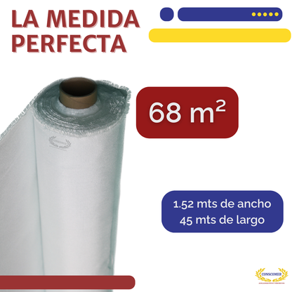 Tela de fibra de vidrio natural 1.52mts X 45 mts color blanco conscomer
