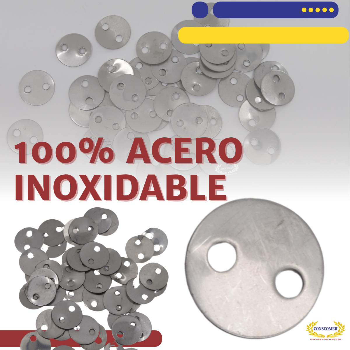 Arandela de acero inoxidable de doble orificio conscomer
