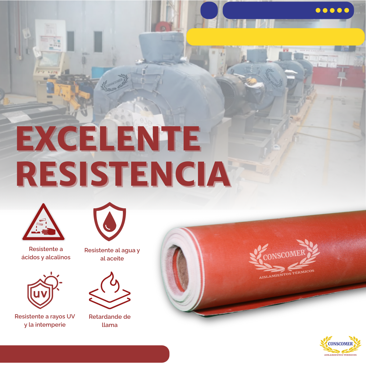 Tela siliconeada 1.52mts X 45 mts terminado ROJO para alta temperatura conscomer