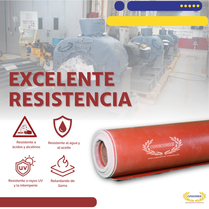 Tela siliconeada 1.52mts X 45 mts terminado ROJO para alta temperatura conscomer