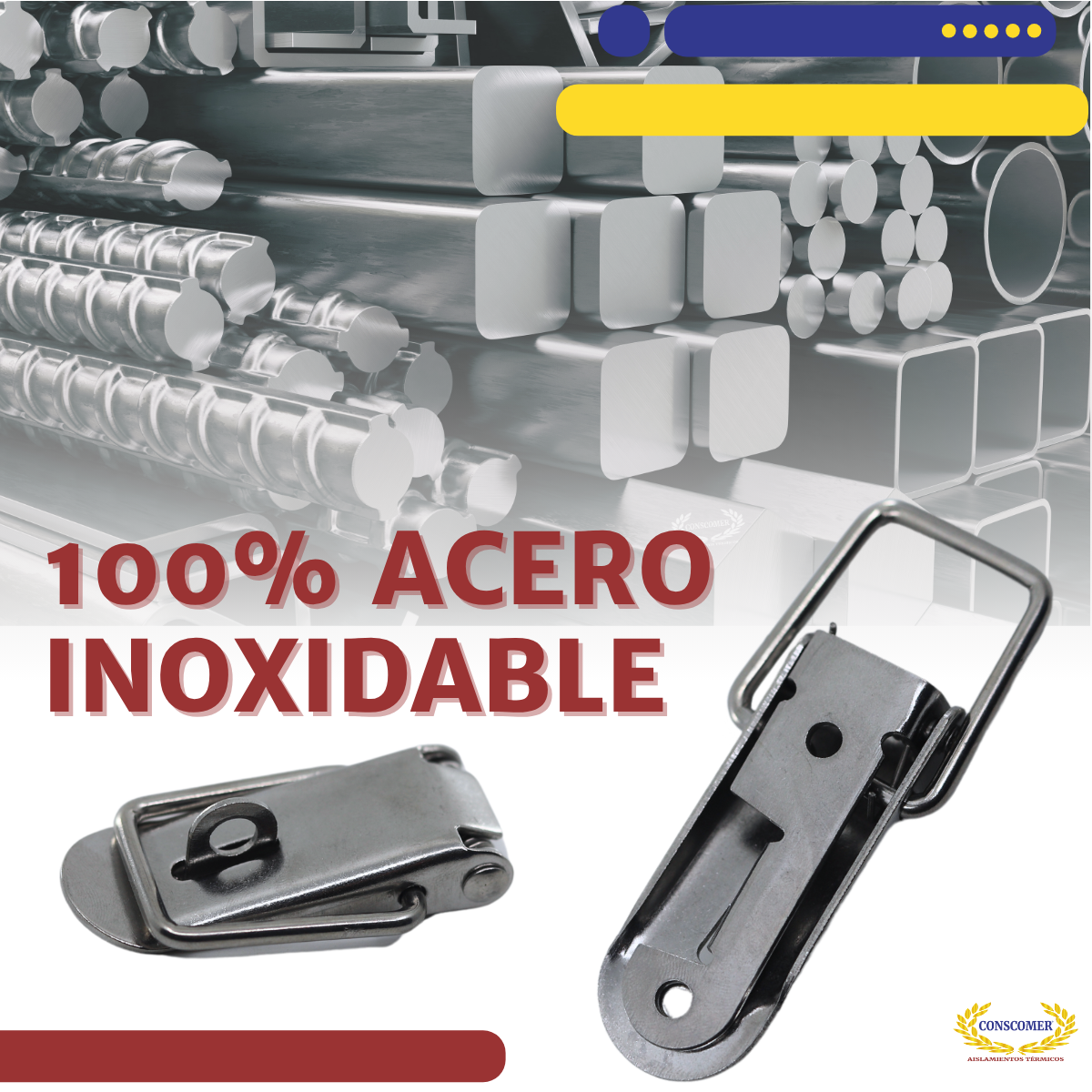 3 piezas broche de acero inox. 304 de 44mm de largo. Conscomer