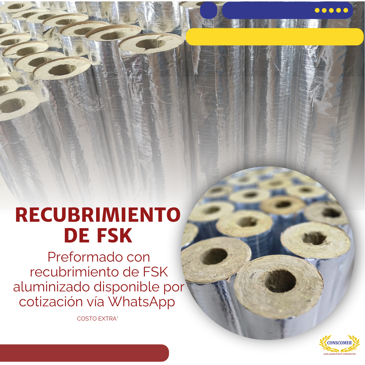 3 1/2 x 1  Preformado de lana mineral, 1 mt de largo conscomer