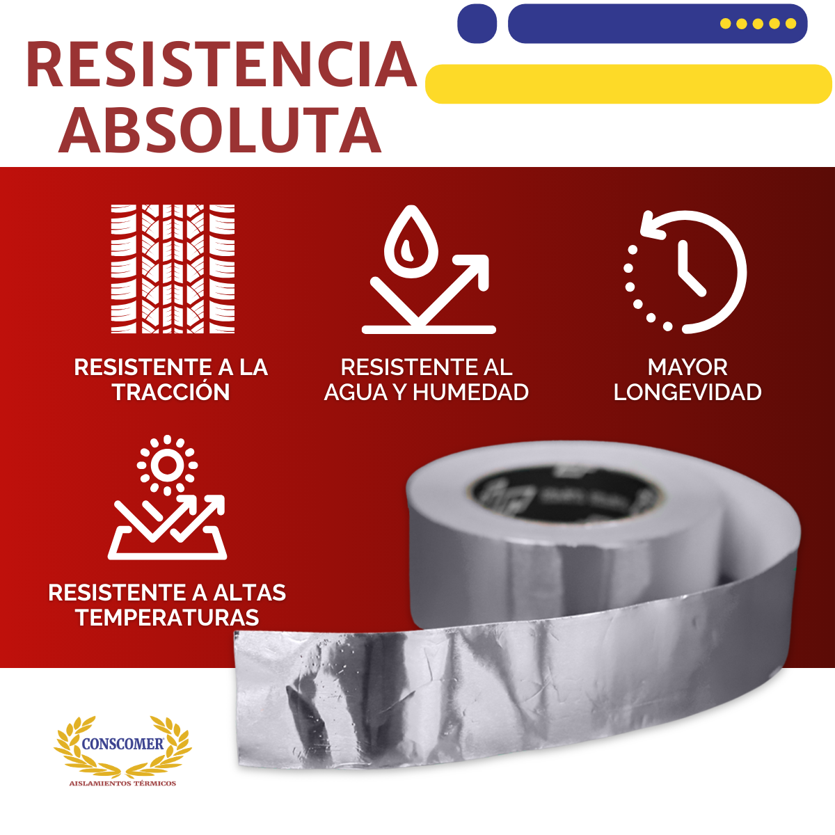 Cinta aluminio lisa 2 pulgadas x 45 metros conscomer