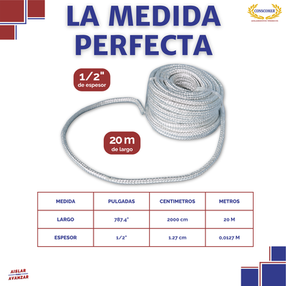 Cordón de fibra de vidrio de 1/2 pulg. x 20m conscomer