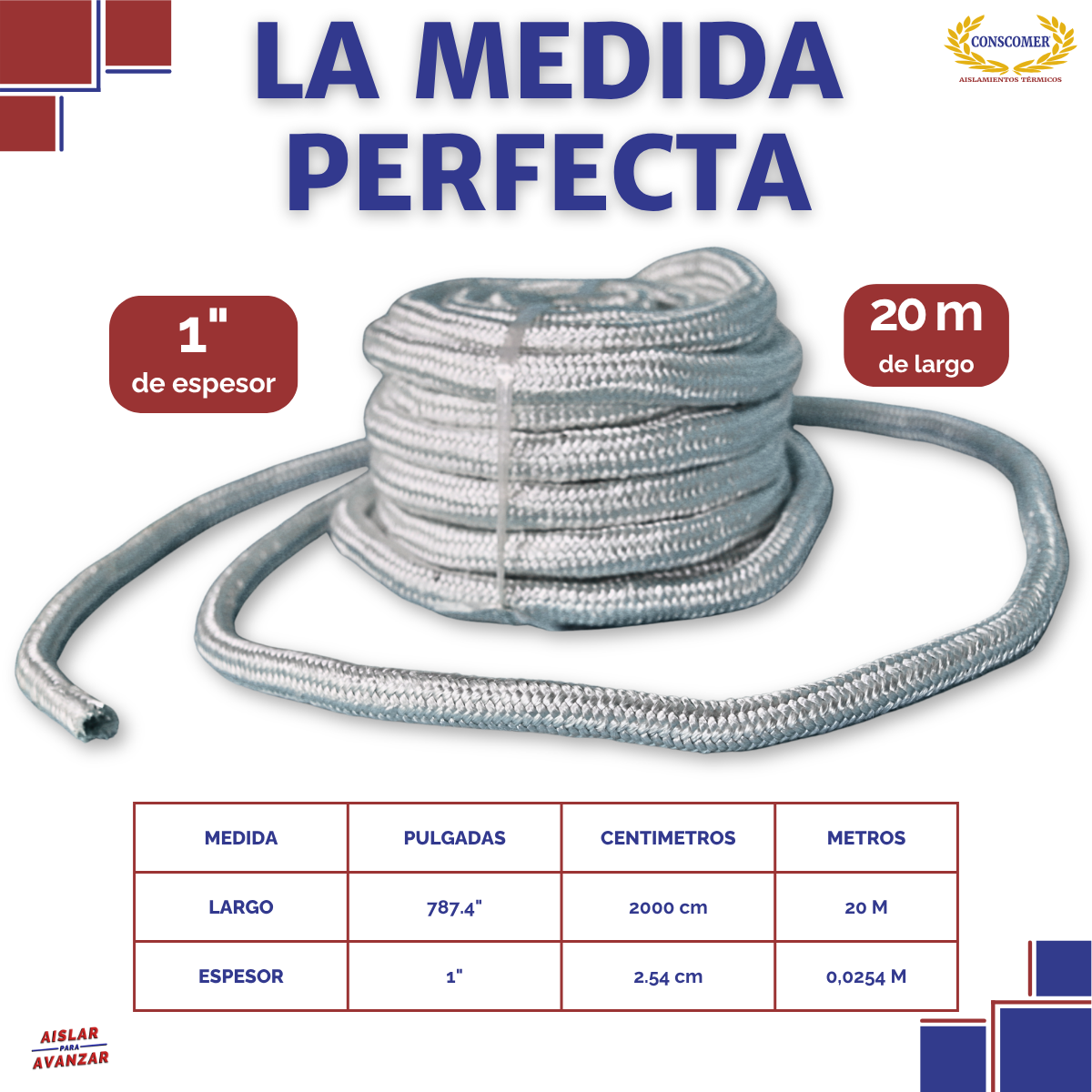 Cordon de fibra de vidrio de 1  x 20m conscomer