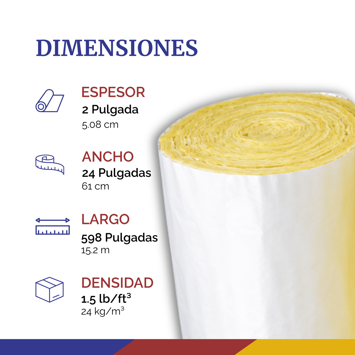Aislante Térmico Fibra de Vidrio 2 Pulgadas Aluminio ASJ MBI R7 15.2 m conscomer