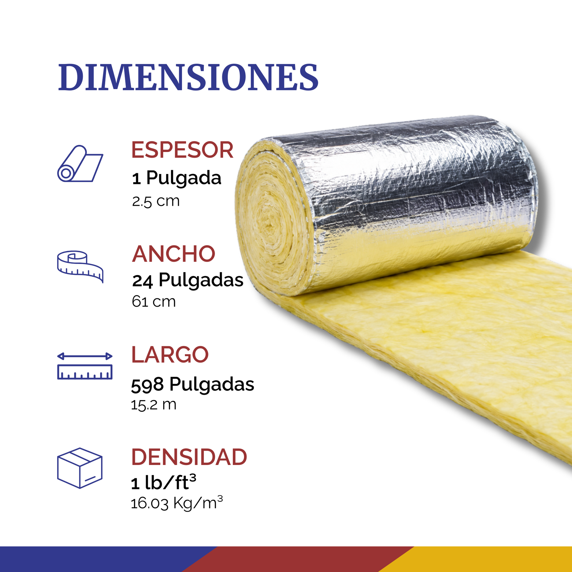 Aislante Térmico Fibra de Vidrio 1 Pulgada Aluminio RF-3100 15.2 m conscomer