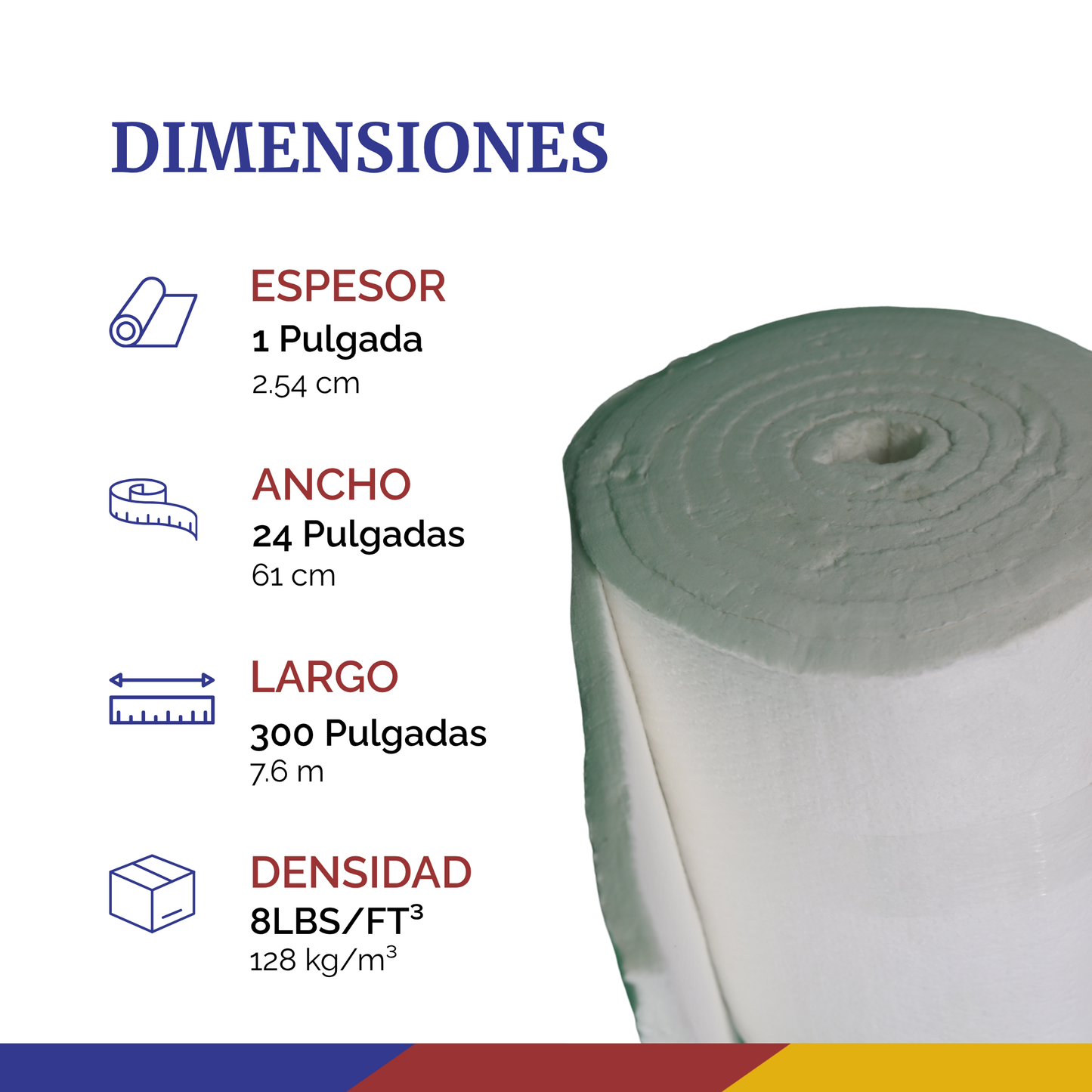 Fibra cerámica 1 pulgada | 0.6mts x 7.20mts 8lbs | 1260°C conscomer