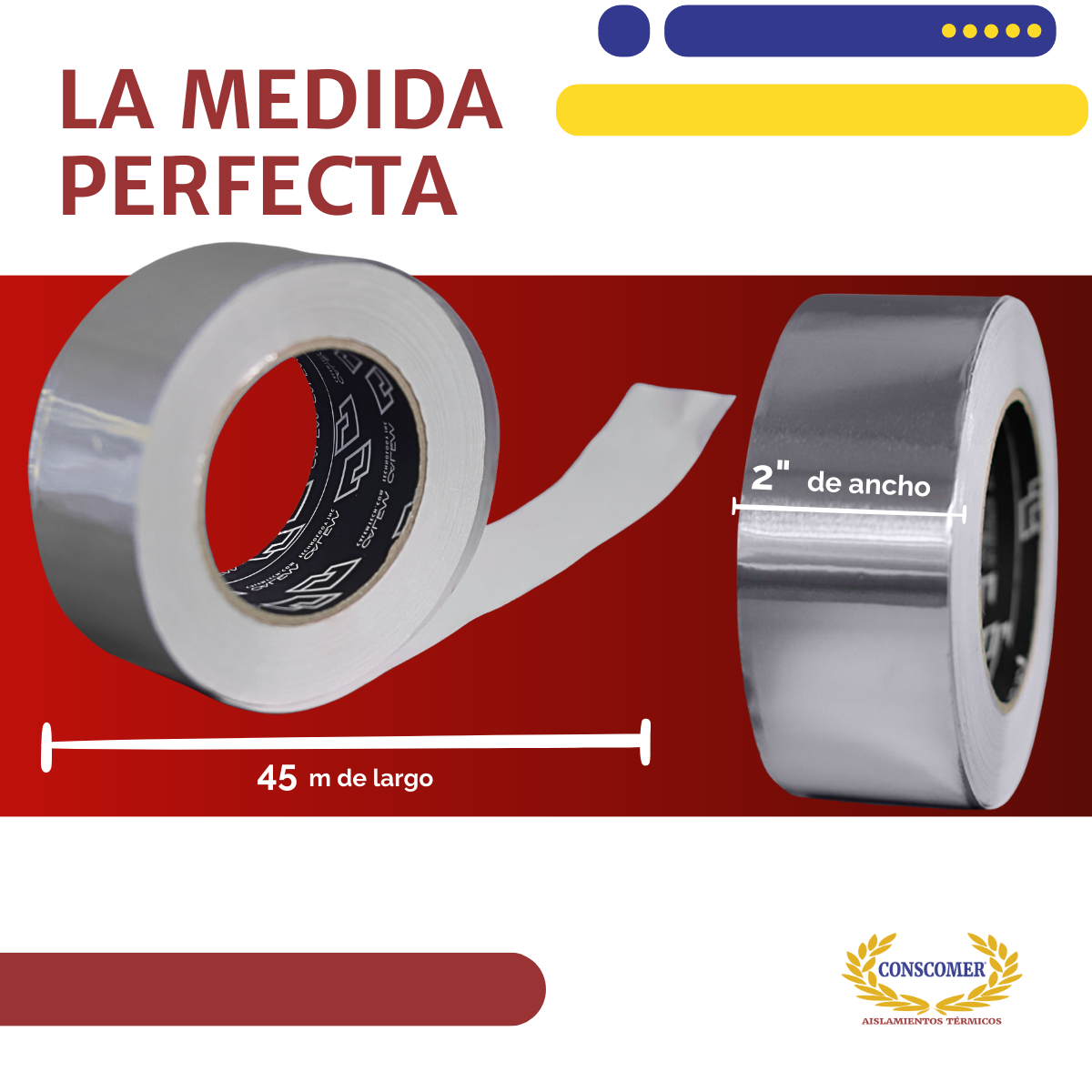 Cinta aluminio lisa 2 pulgadas x 45 metros conscomer